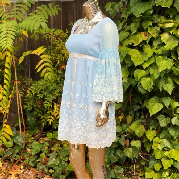 1960s Baby Blue Bell Sleeve Mini Dress - Picture 3 of 8